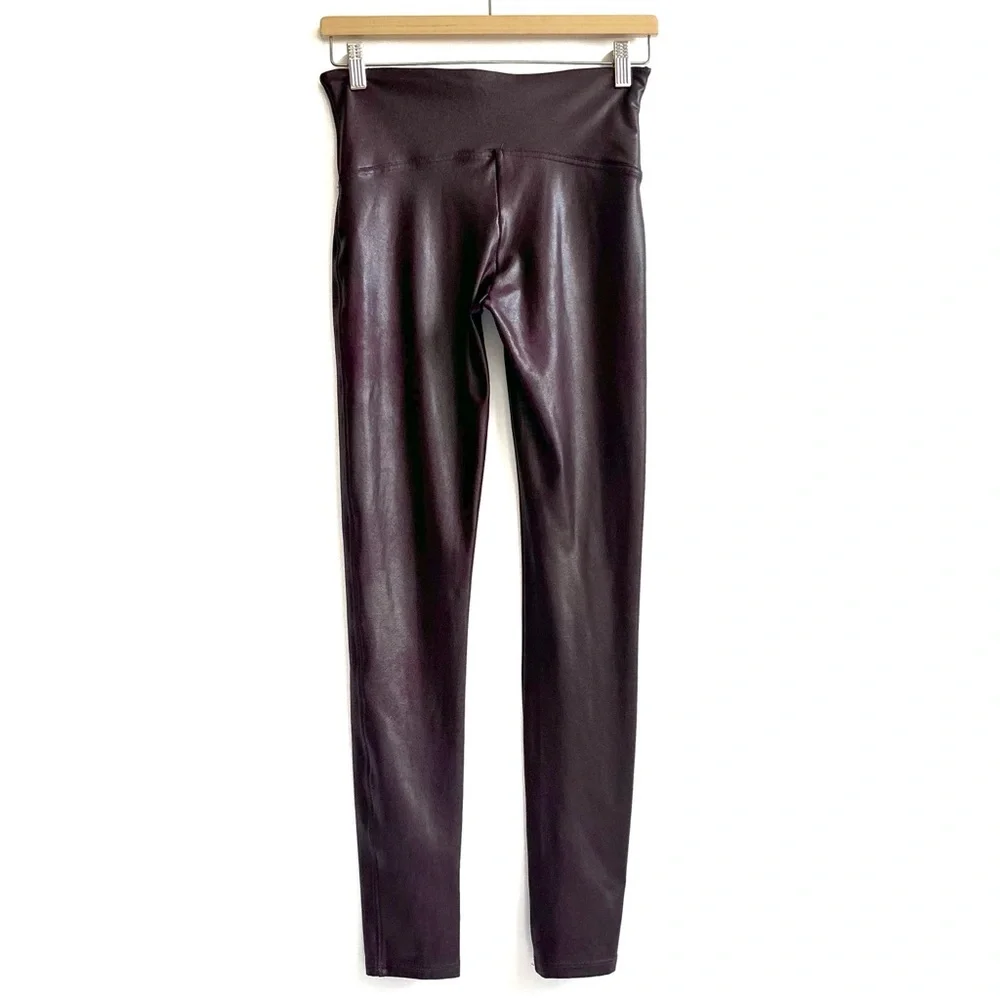 SPANX Faux Leather Leggings High-Waisted Wine Burgundy Size Large - Picture 5 of 16